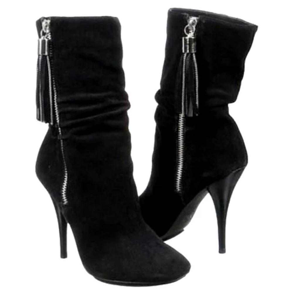 Michael Kors Vienna Suede Zipper Tassel Heel Booties, size 9, 4.5 in heel
